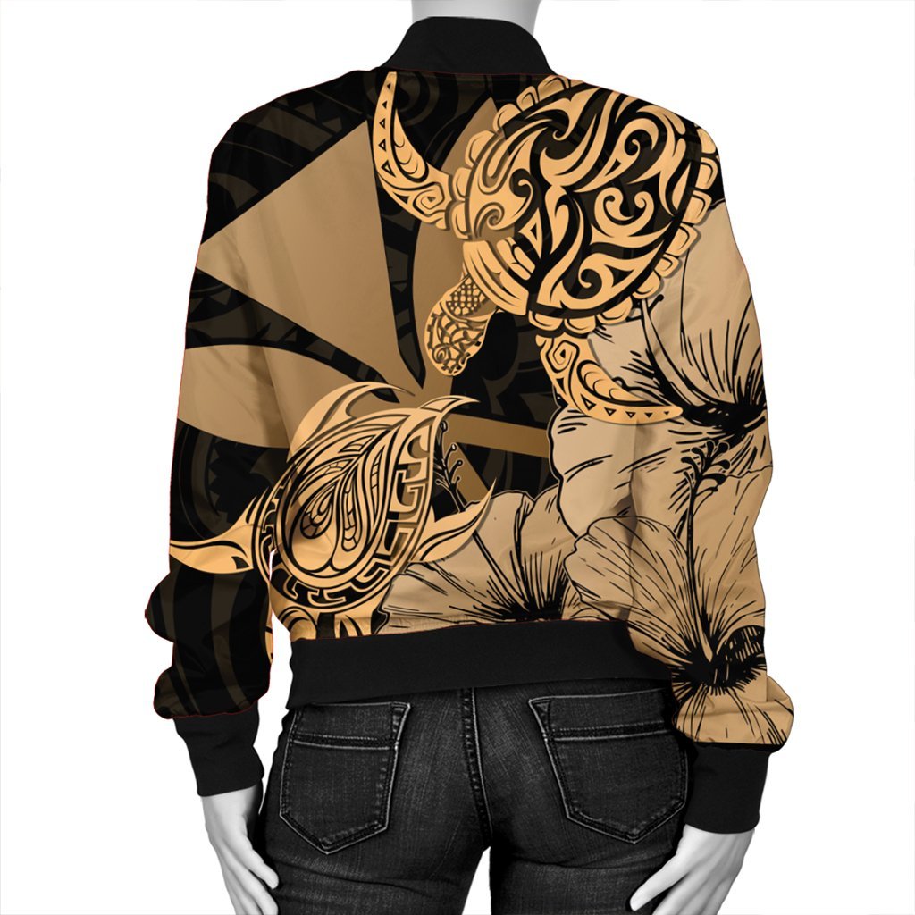 Hawaii Turtle Bomber Jacket Polynesian Hibiscus Art Ver 2.0 Gold - AH - Polynesian Pride