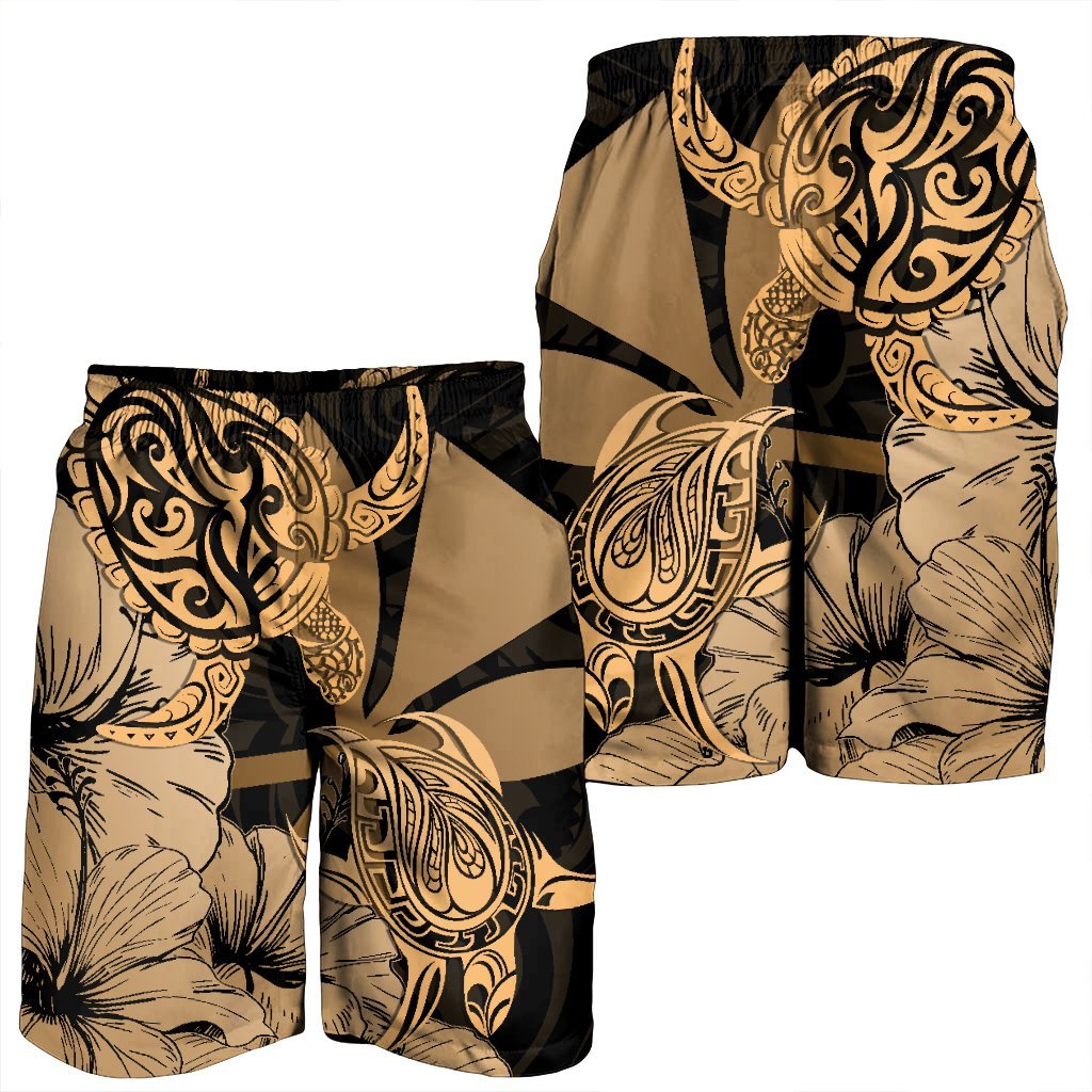 Hawaii Turtle Men's Shorts Polynesian Hibiscus Art Ver 2.0 Gold - AH - Polynesian Pride