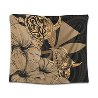 Hawaii Turtle Tapestry Polynesian Hibiscus Art Ver 2.0 Gold - AH Wall Tapestry Black - Polynesian Pride
