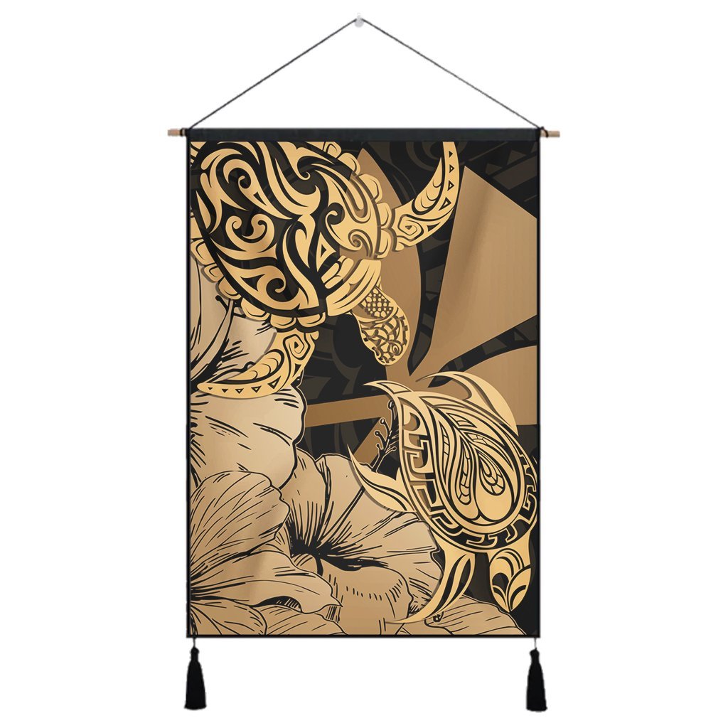Hawaii Turtle Hanging Poster Polynesian Hibiscus Art Ver 2.0 Gold - AH Hanging Poster Cotton And Linen - Polynesian Pride