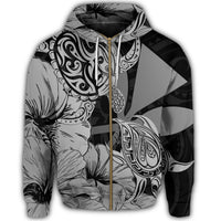 Hawaii Turtle Zip Hoodie Polynesian Hibiscus Art Ver 2.0 Gray - Polynesian Pride