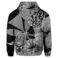 Hawaii Turtle Zip Hoodie Polynesian Hibiscus Art Ver 2.0 Gray - Polynesian Pride