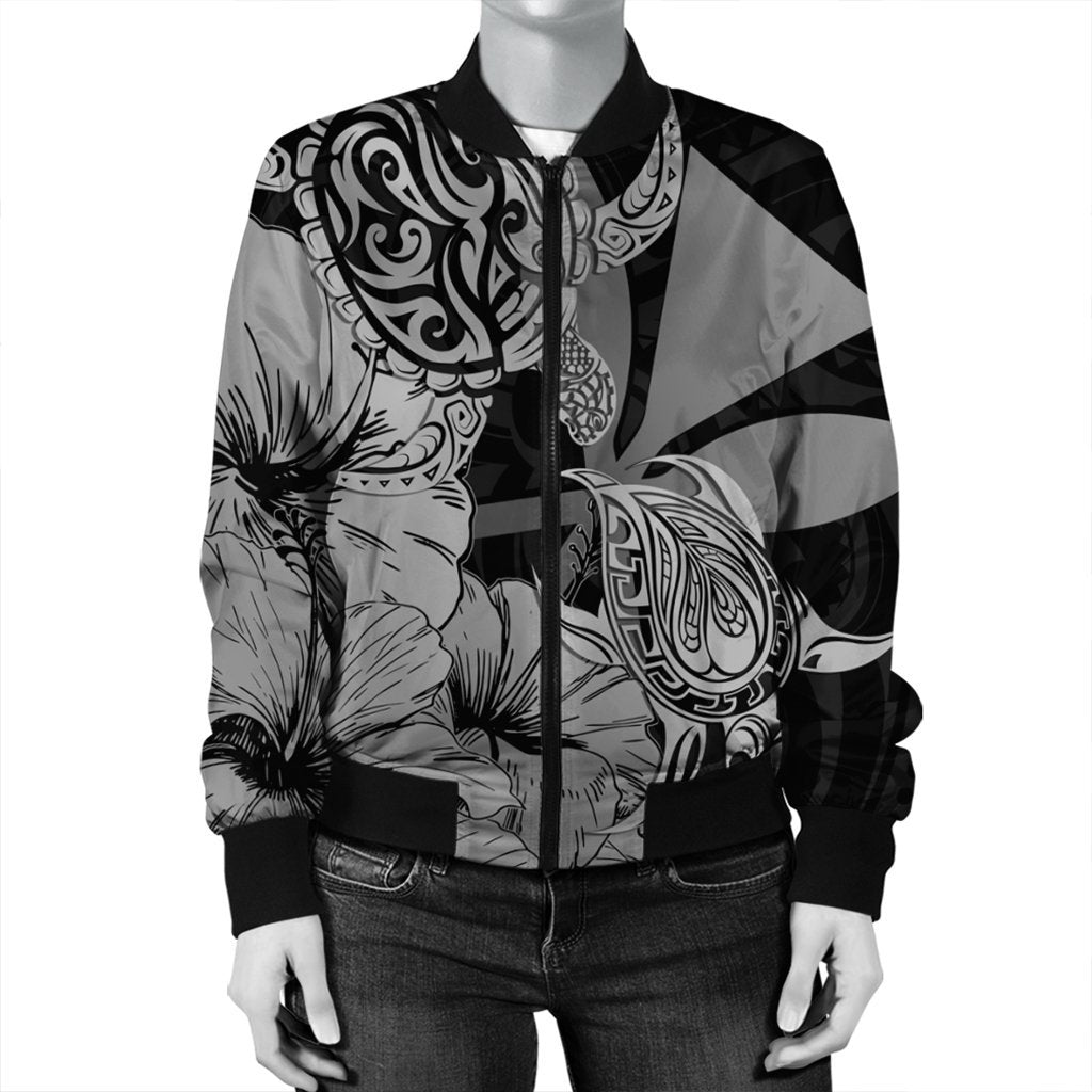Hawaii Turtle Bomber Jacket Polynesian Hibiscus Art Ver 2.0 Gray - AH - Polynesian Pride