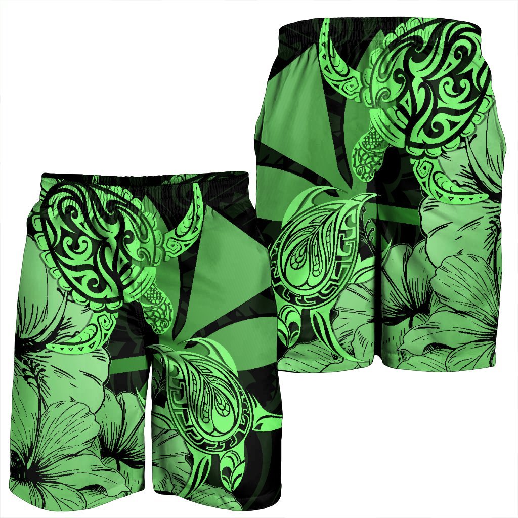 Hawaii Turtle Men's Shorts Polynesian Hibiscus Art Ver 2.0 Green - AH - Polynesian Pride