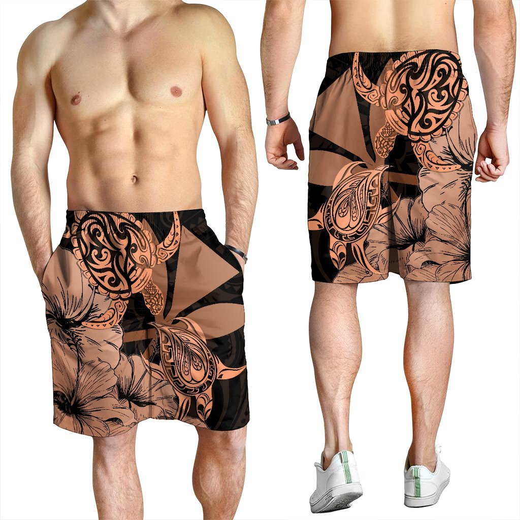 Hawaii Turtle Men's Shorts Polynesian Hibiscus Art Ver 2.0 Orange - AH - Polynesian Pride