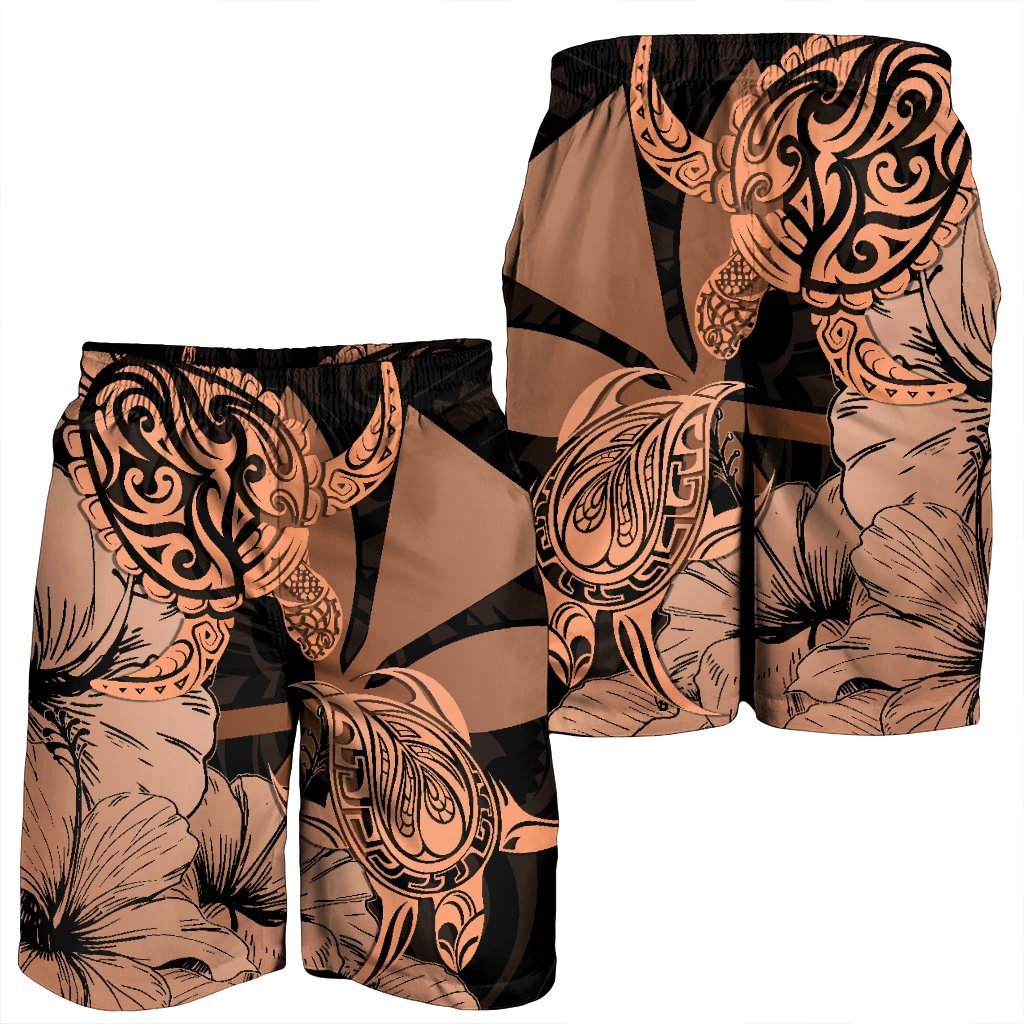 Hawaii Turtle Men's Shorts Polynesian Hibiscus Art Ver 2.0 Orange - AH - Polynesian Pride