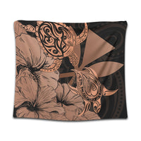 Hawaii Turtle Tapestry Polynesian Hibiscus Art Ver 2.0 Orange - AH Wall Tapestry Black - Polynesian Pride