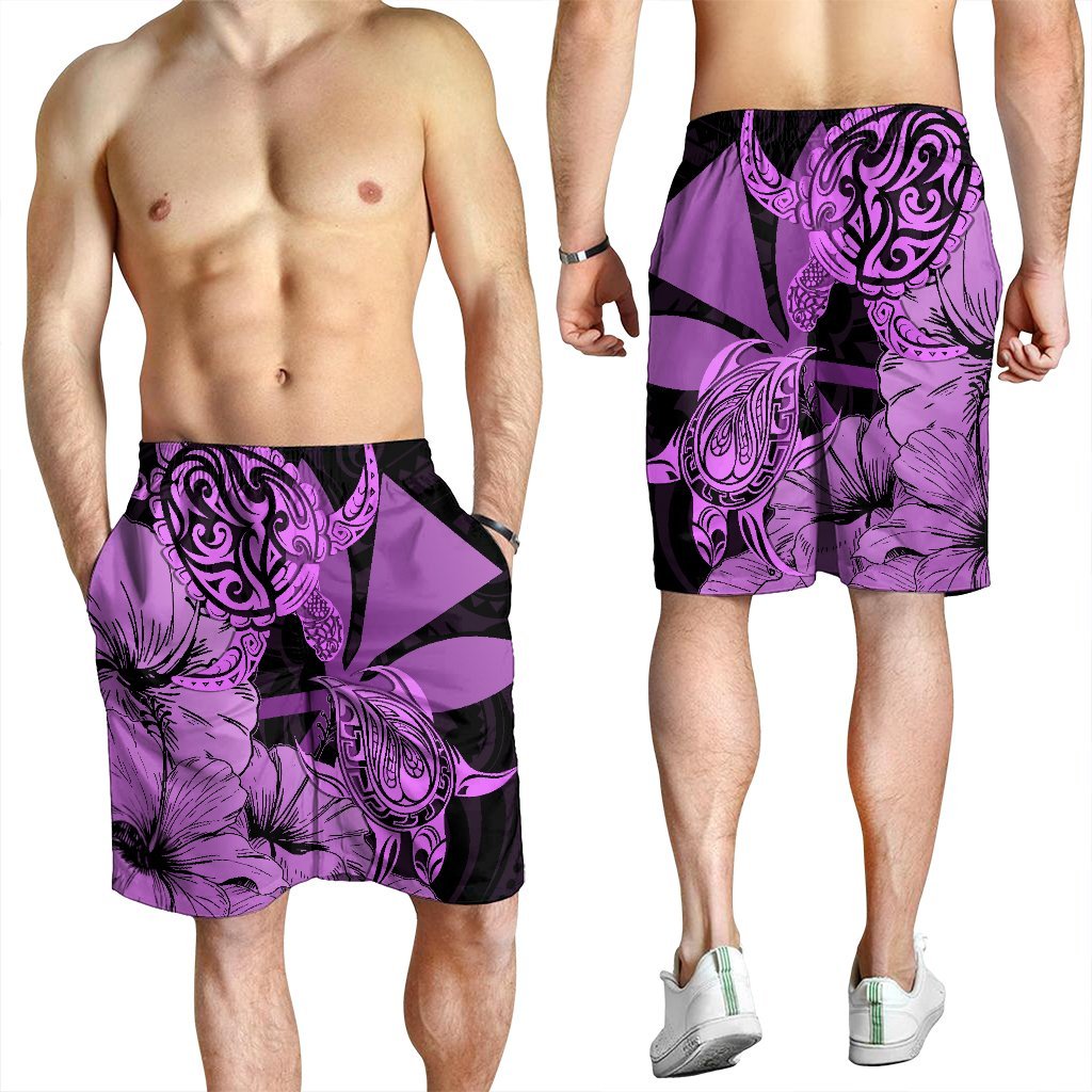 Hawaii Turtle Men's Shorts Polynesian Hibiscus Art Ver 2.0 Pink - AH - Polynesian Pride