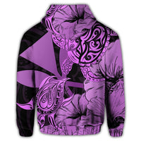 Hawaii Turtle Zip Hoodie Polynesian Hibiscus Art Ver 2.0 Pink - Polynesian Pride