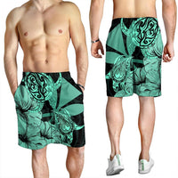 Hawaii Turtle Men's Shorts Polynesian Hibiscus Art Ver 2.0 Turquoise - AH - Polynesian Pride