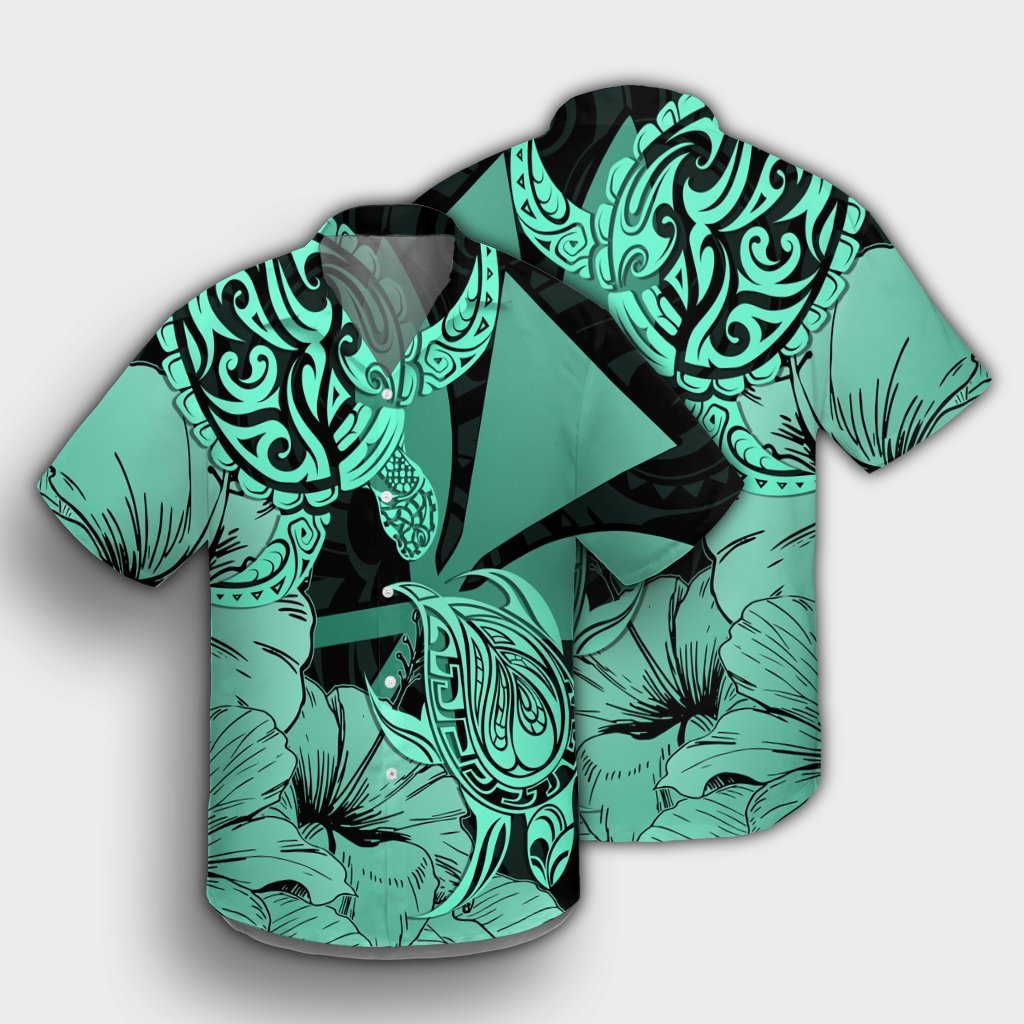 Hawaii Turtle Hawaiian Shirt Polynesian Hibiscus Art Ver 2.0 Turquoise - AH - Polynesian Pride