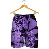 Hawaii Turtle Men's Shorts Polynesian Hibiscus Art Ver 2.0 Violet - AH - Polynesian Pride