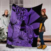 Hawaii Turtle Premium Blankets Polynesian Hibiscus Art Ver 2.0 Violet - AH - Polynesian Pride