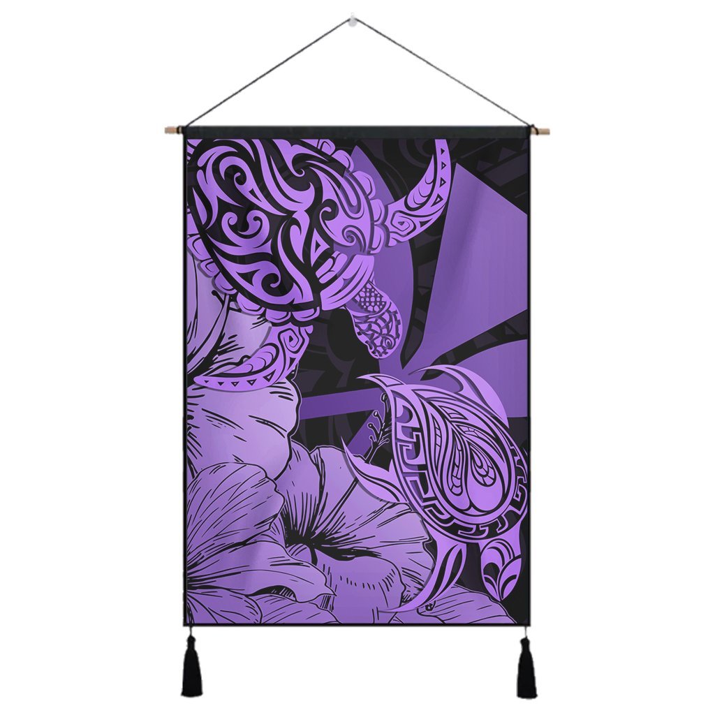 Hawaii Turtle Hanging Poster Polynesian Hibiscus Art Ver 2.0 Violet - AH Hanging Poster Cotton And Linen - Polynesian Pride
