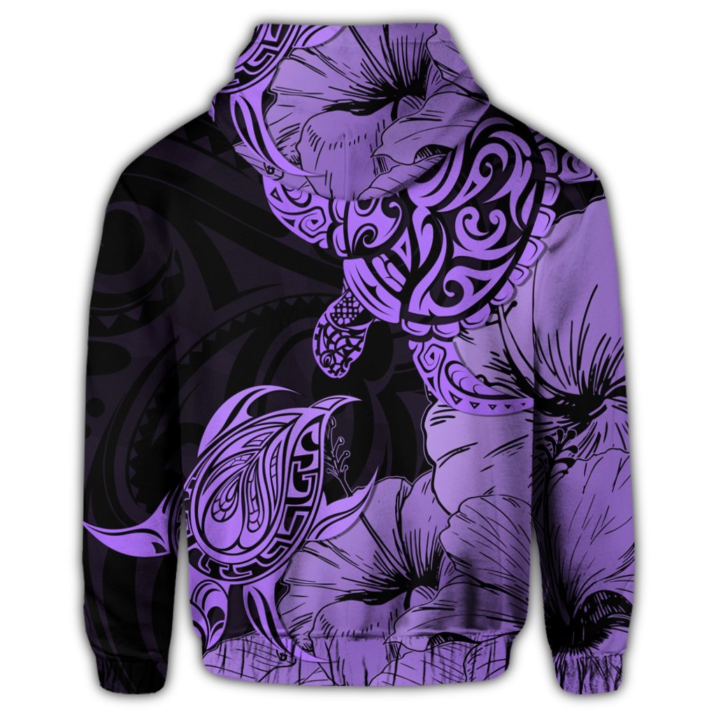 Hawaii Turtle Zip Hoodie Polynesian Hibiscus Art Violet - Polynesian Pride