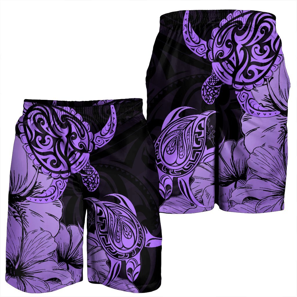 Hawaii Turtle Men's Shorts Polynesian Hibiscus Art Violet - AH - Polynesian Pride