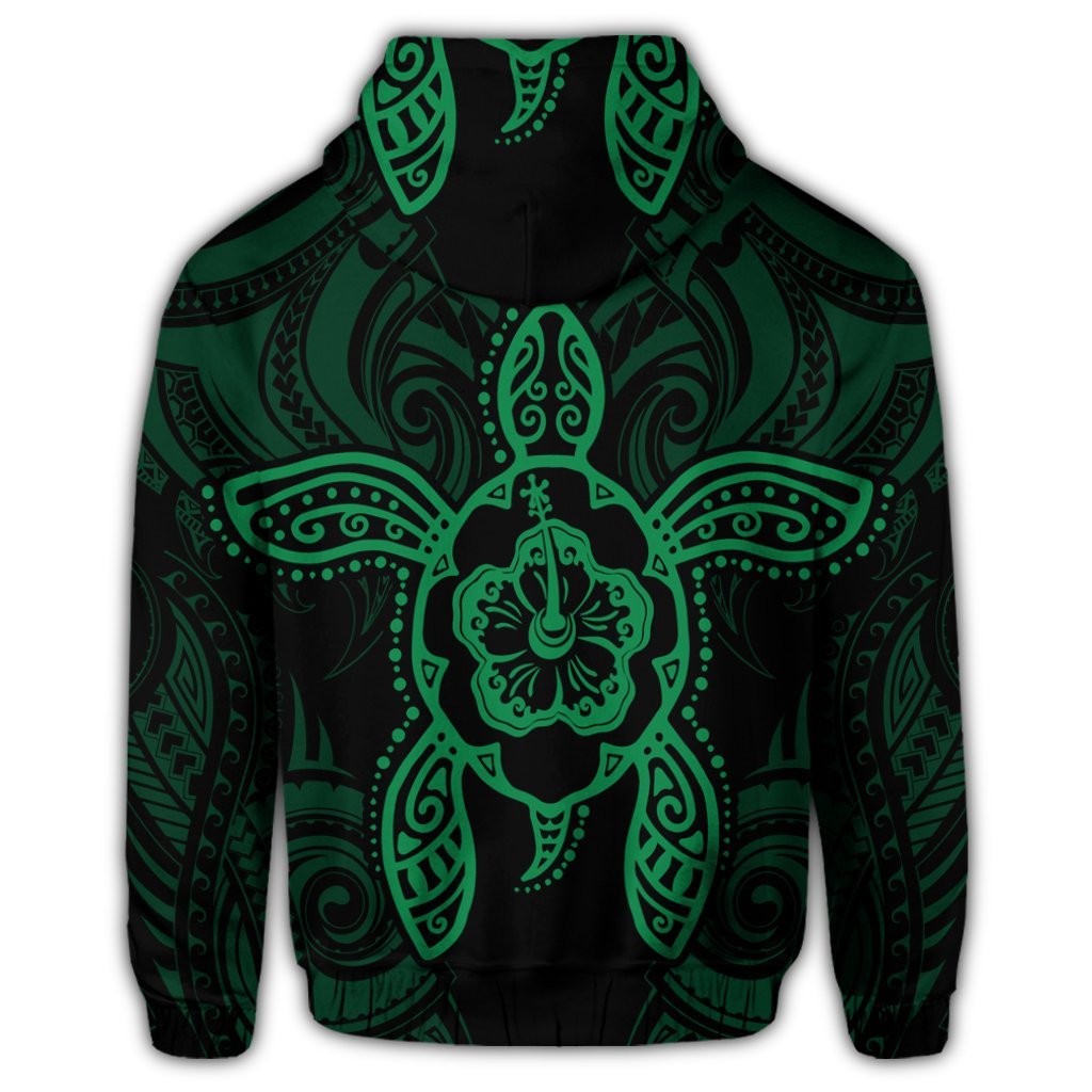 Hawaii Turtle Fixed Green Zip Hoodie - Polynesian Pride