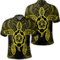 Hawaii Turtle Fixed Yellow Polo Shirt Unisex Black - Polynesian Pride