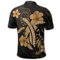 Hawaii Turtle Flower Polynesian Polo Shirt Gold - Polynesian Pride