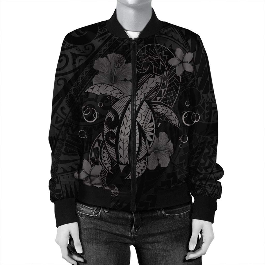 Hawaii Turtle Flower Polynesian Bomber Jacket - Gray - AH - Polynesian Pride