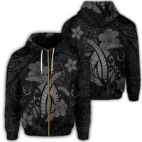 Hawaii Turtle Flower Polynesian Zip Hoodie Gray Unisex Art - Polynesian Pride