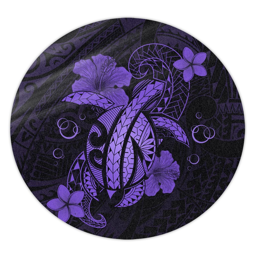Hawaii Turtle Flower Polynesian Round Carpet - Purple - AH Round Carpet Luxurious Plush - Polynesian Pride