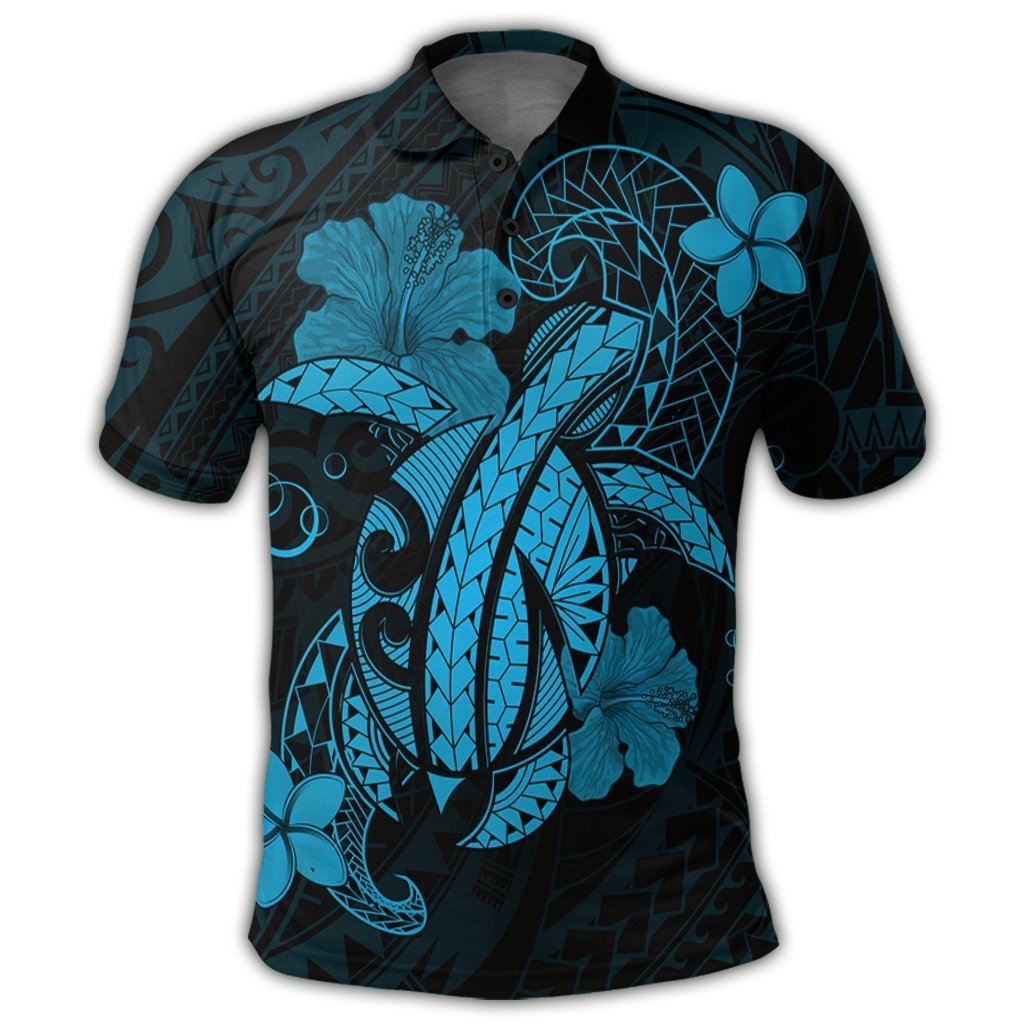 Hawaii Turtle Flower Polynesian Polo Shirt Turquoise - Polynesian Pride
