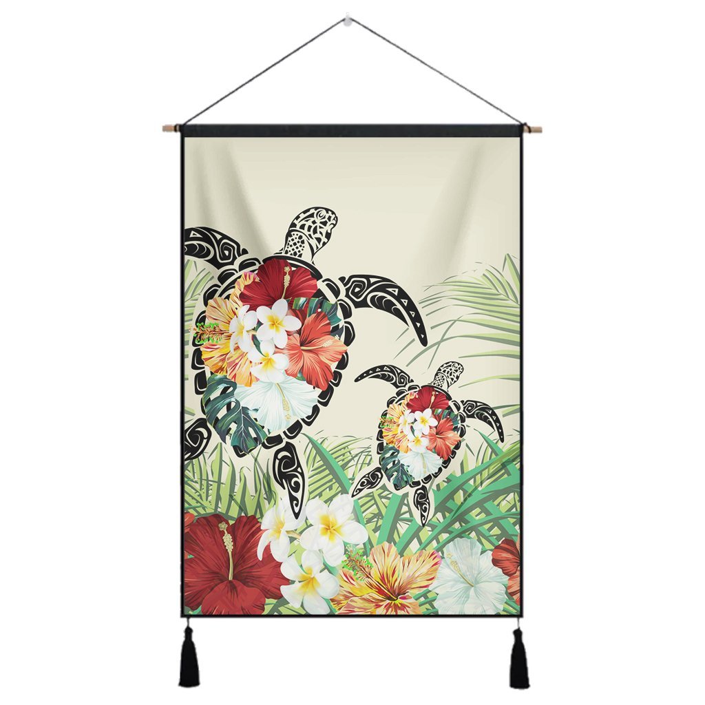 Hawaii Turtle Flowers Coconut Tree Leaf Hanging Poster - AH Hanging Poster Cotton And Linen - Polynesian Pride