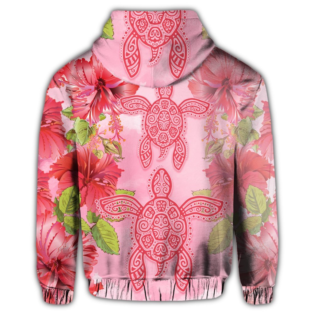 Hawaiian Turtle Hibiscus Hoodie Pink Style - Polynesian Pride