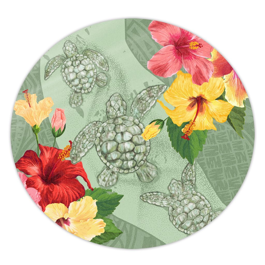 Hawaii Turtle Hibiscus Round Carpet - Tink Style - AH Round Carpet Luxurious Plush - Polynesian Pride
