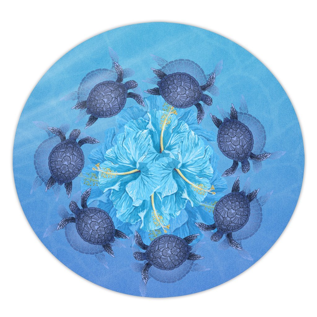 Hawaii Turtle Hibiscus Blue Round Carpet - AH Round Carpet Luxurious Plush - Polynesian Pride