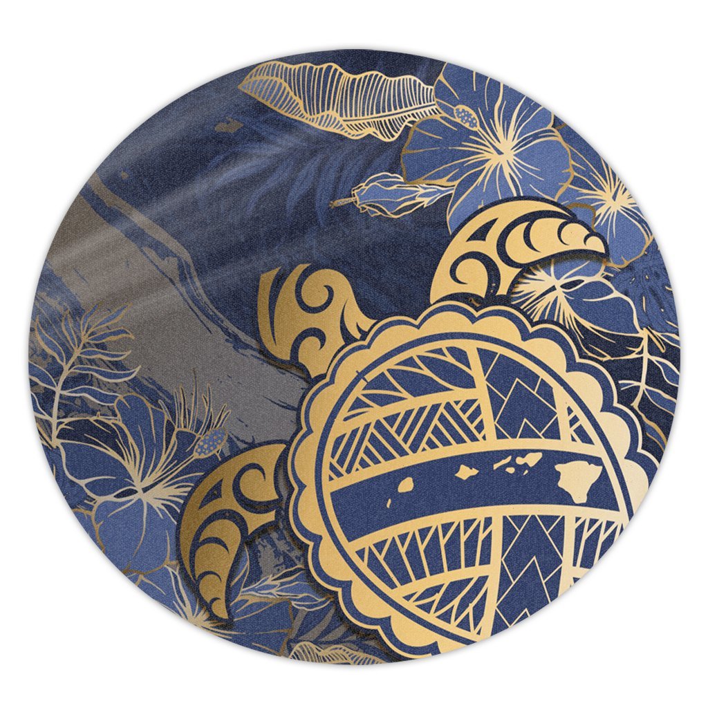Hawaii Turtle Hibiscus Gold Round Carpet - Kyn Style - AH Round Carpet Luxurious Plush - Polynesian Pride