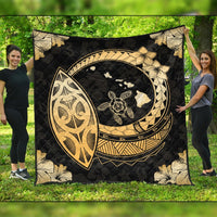 Hawaii Turtle Hibiscus Map Polynesian Premium Quilts - AH Black - Polynesian Pride