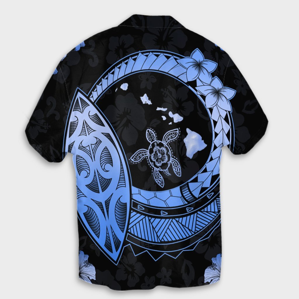Hawaii Turtle Hibiscus Map Polynesian Hawaiian Shirt Blue - AH - Polynesian Pride