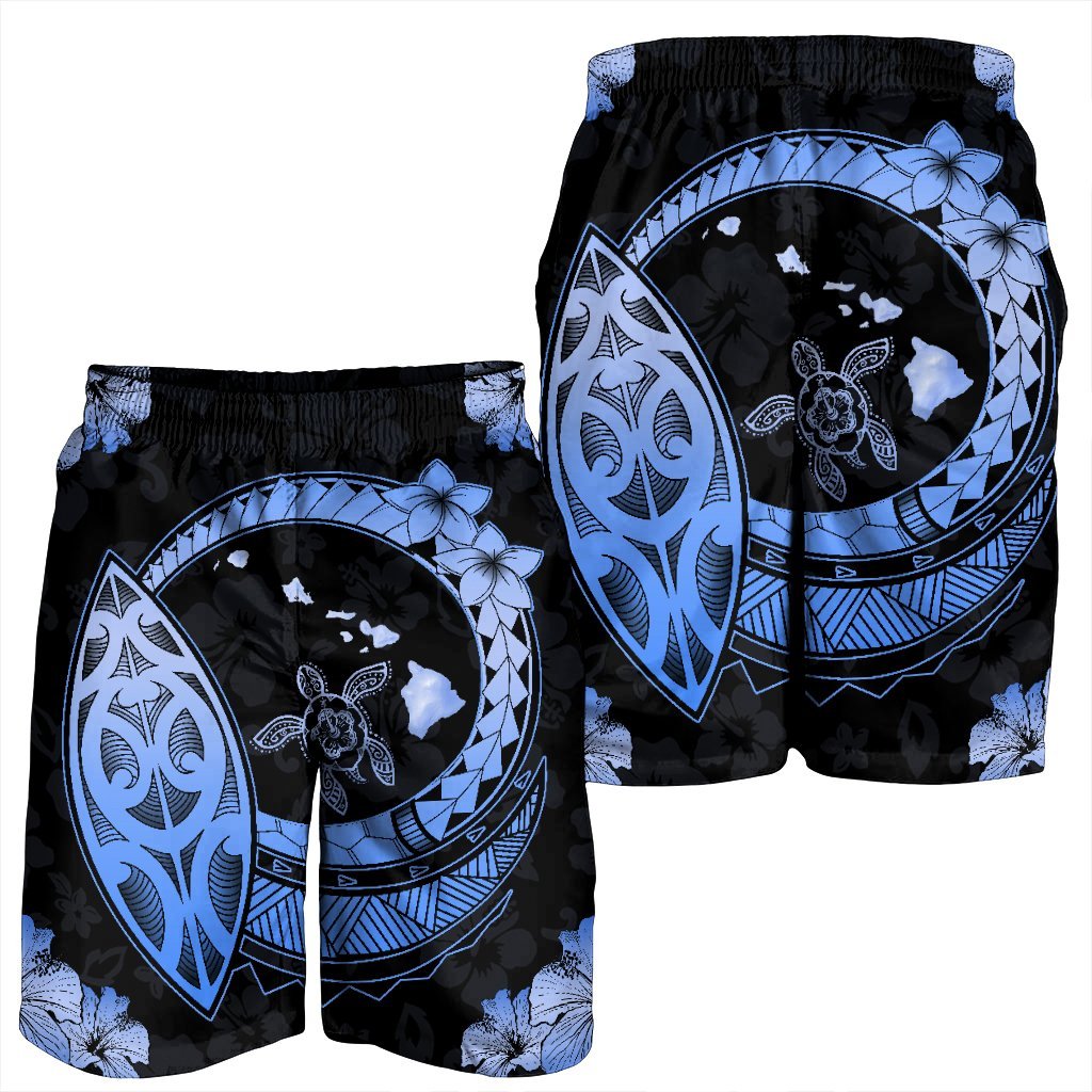 Hawaii Turtle Hibiscus Map Polynesian Men's Shorts Blue - AH - Polynesian Pride
