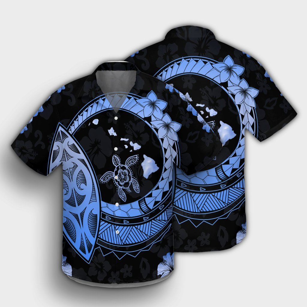 Hawaii Turtle Hibiscus Map Polynesian Hawaiian Shirt Blue - AH - Polynesian Pride