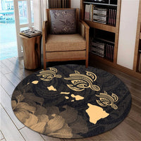 Hawaii Turtle Hibiscus Map Polynesian Round Carpet Gold - AH - Polynesian Pride