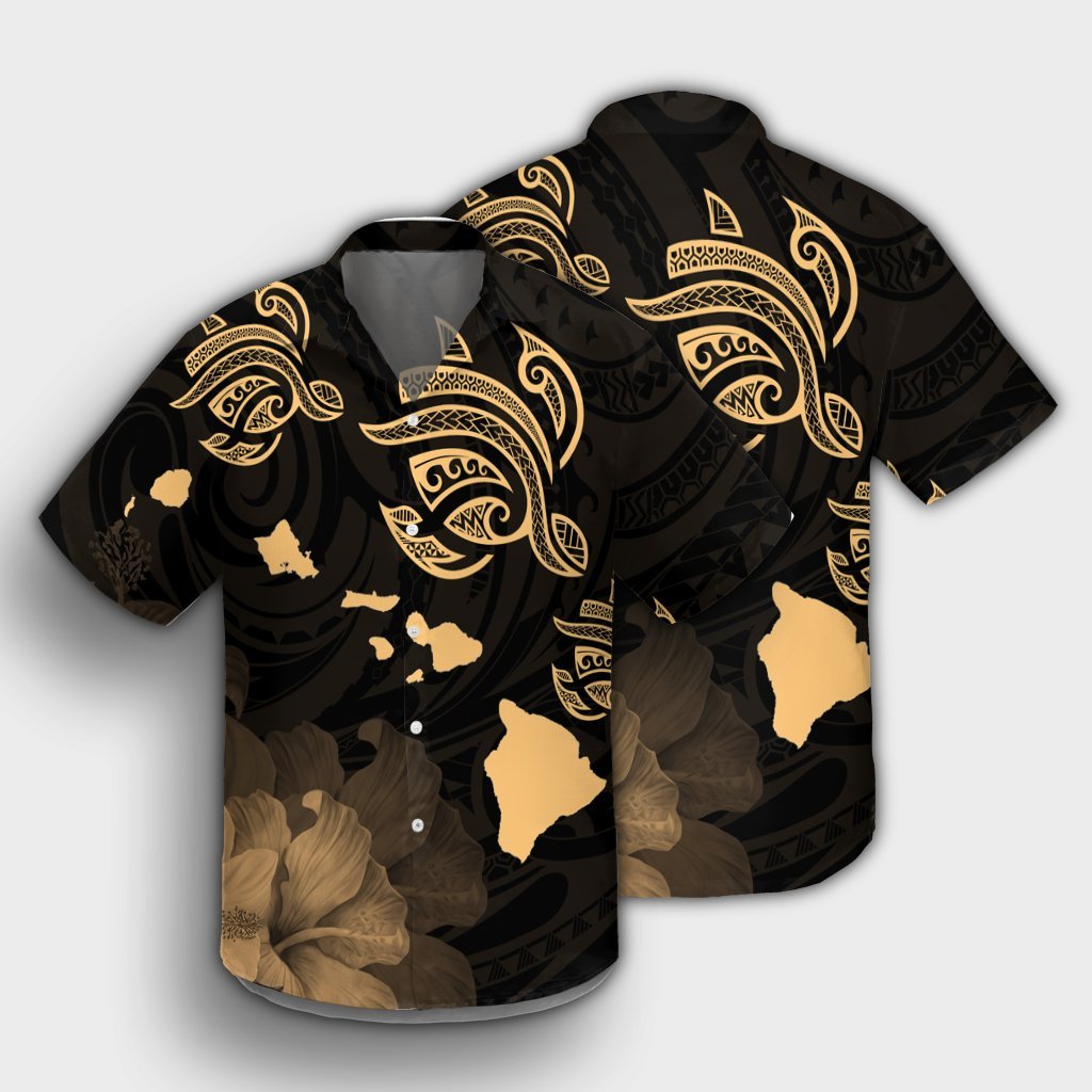 Hawaii Turtle Hibiscus Map Polynesian Hawaiian Shirt Gold - AH - Polynesian Pride