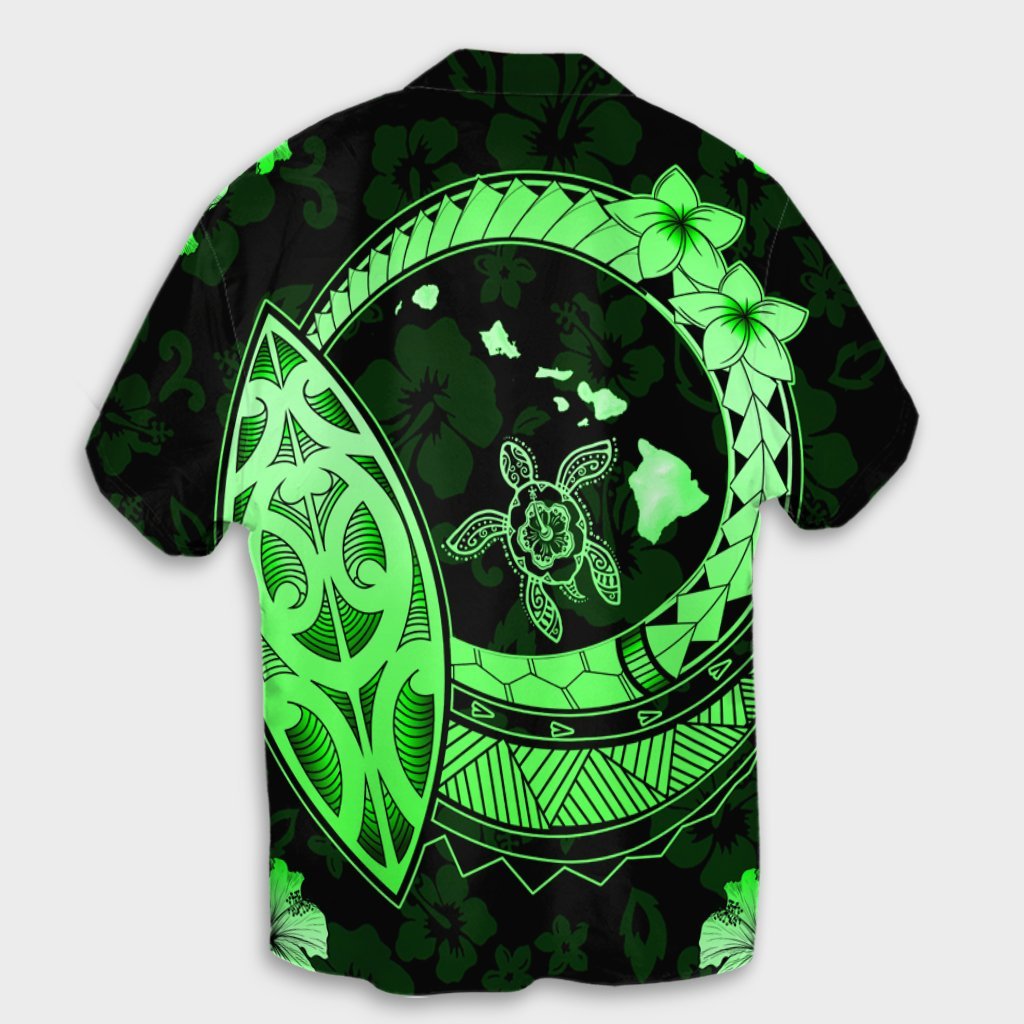 Hawaii Turtle Hibiscus Map Polynesian Hawaiian Shirt Green - AH - Polynesian Pride