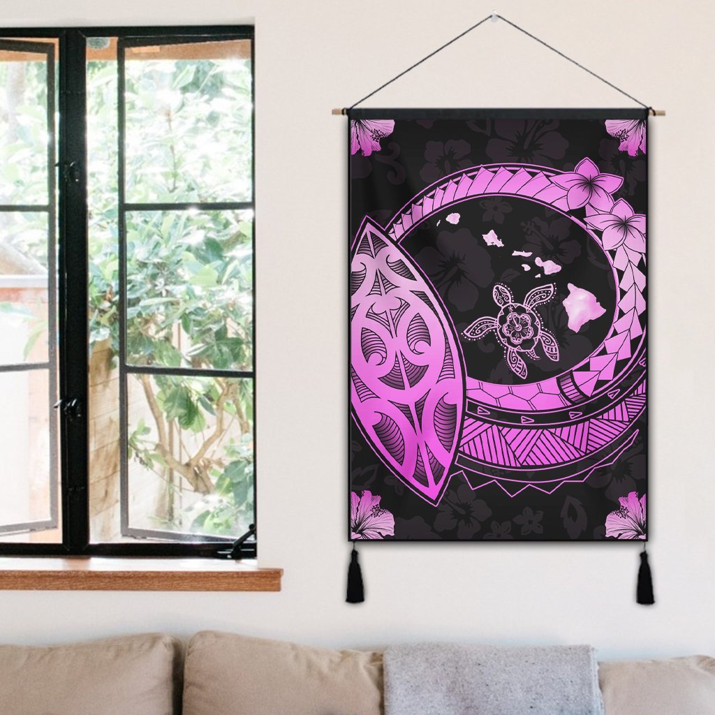 Hawaii Turtle Hibiscus Map Polynesian Hanging Poster Pink - AH - Polynesian Pride