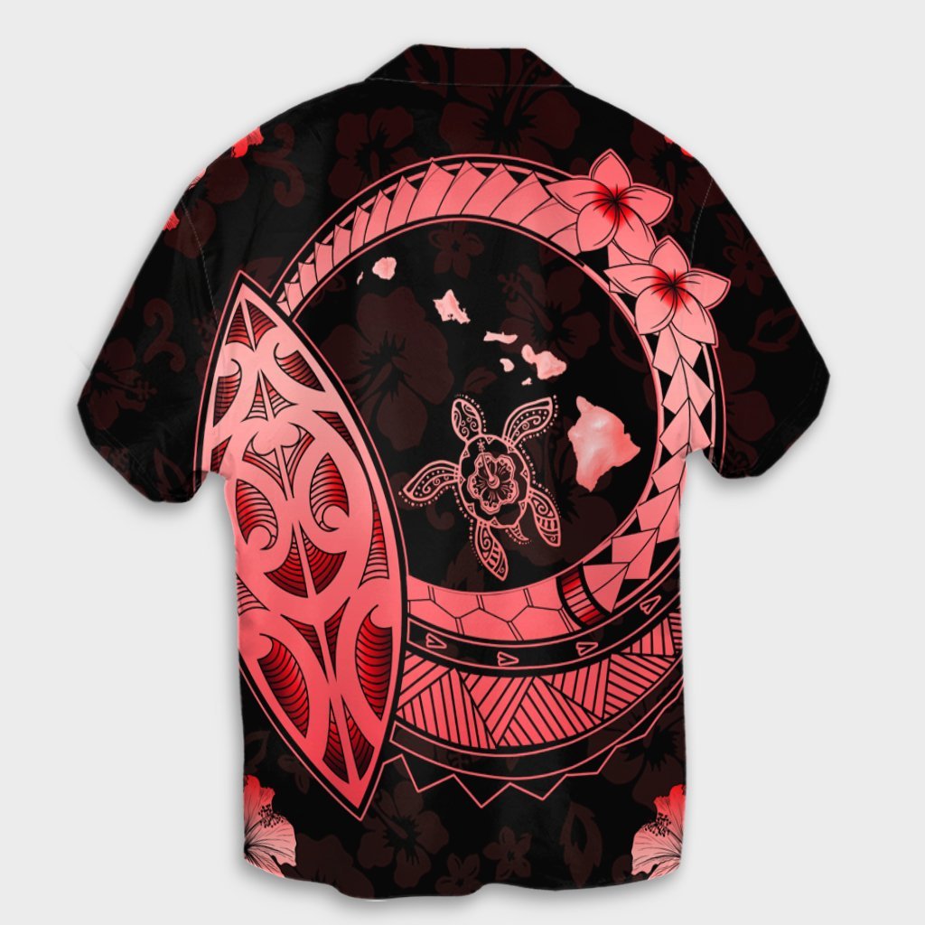 Hawaii Turtle Hibiscus Map Polynesian Hawaiian Shirt Red - AH - Polynesian Pride