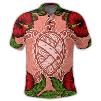 Hawaii Turtle Hibiscus Pink Polo Shirt Fide Style - Polynesian Pride