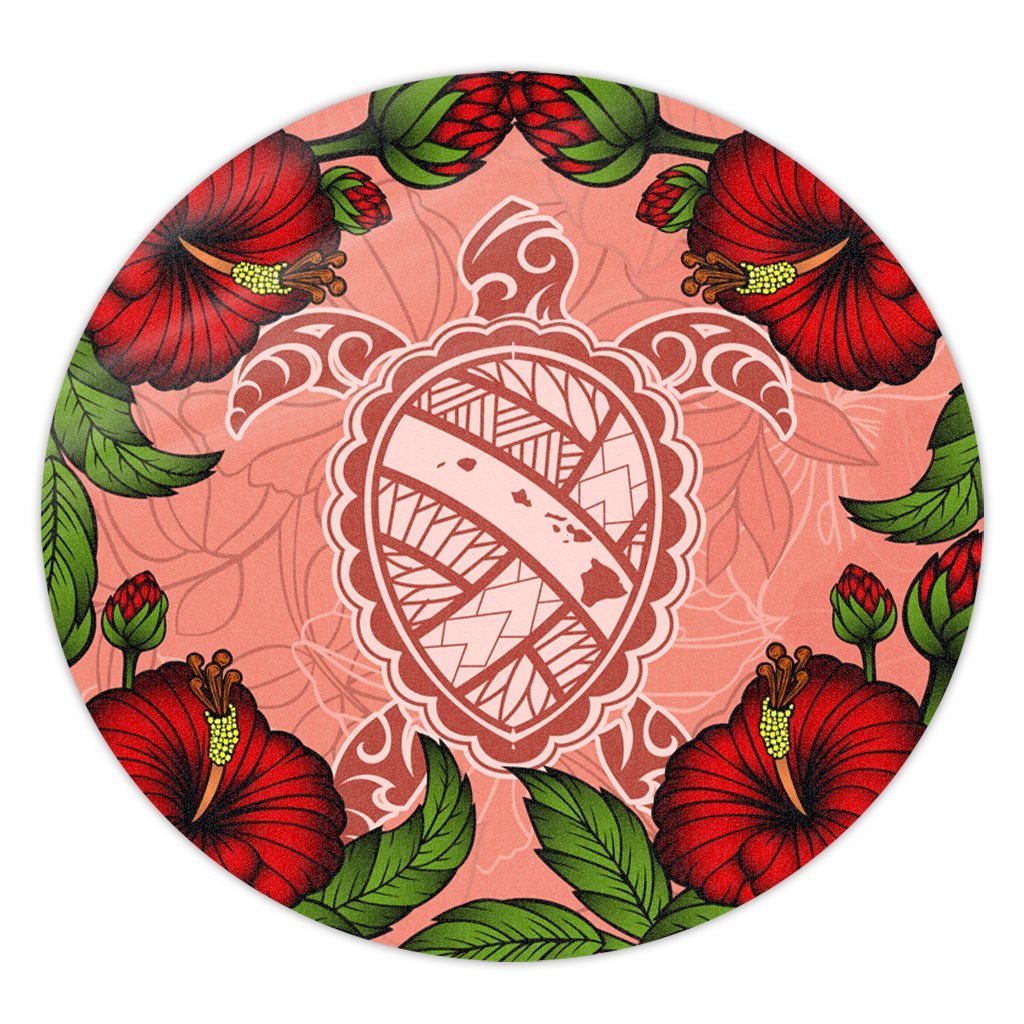 Hawaii Turtle Hibiscus Pink Round Carpet - Fide Style - AH Round Carpet Luxurious Plush - Polynesian Pride