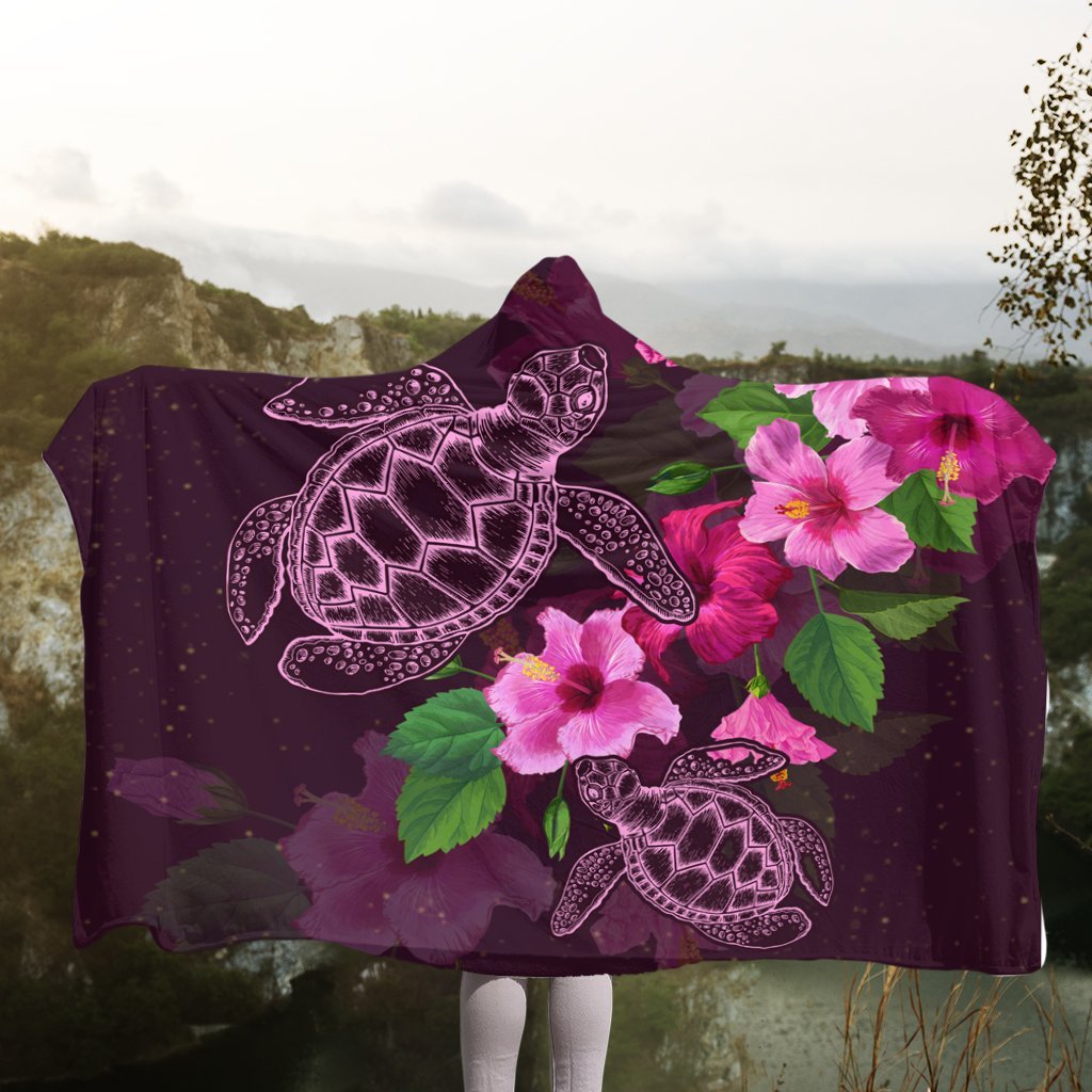 Hawaii Turtle Hibiscus Pink Simple Hooded Blanket - AH - Polynesian Pride