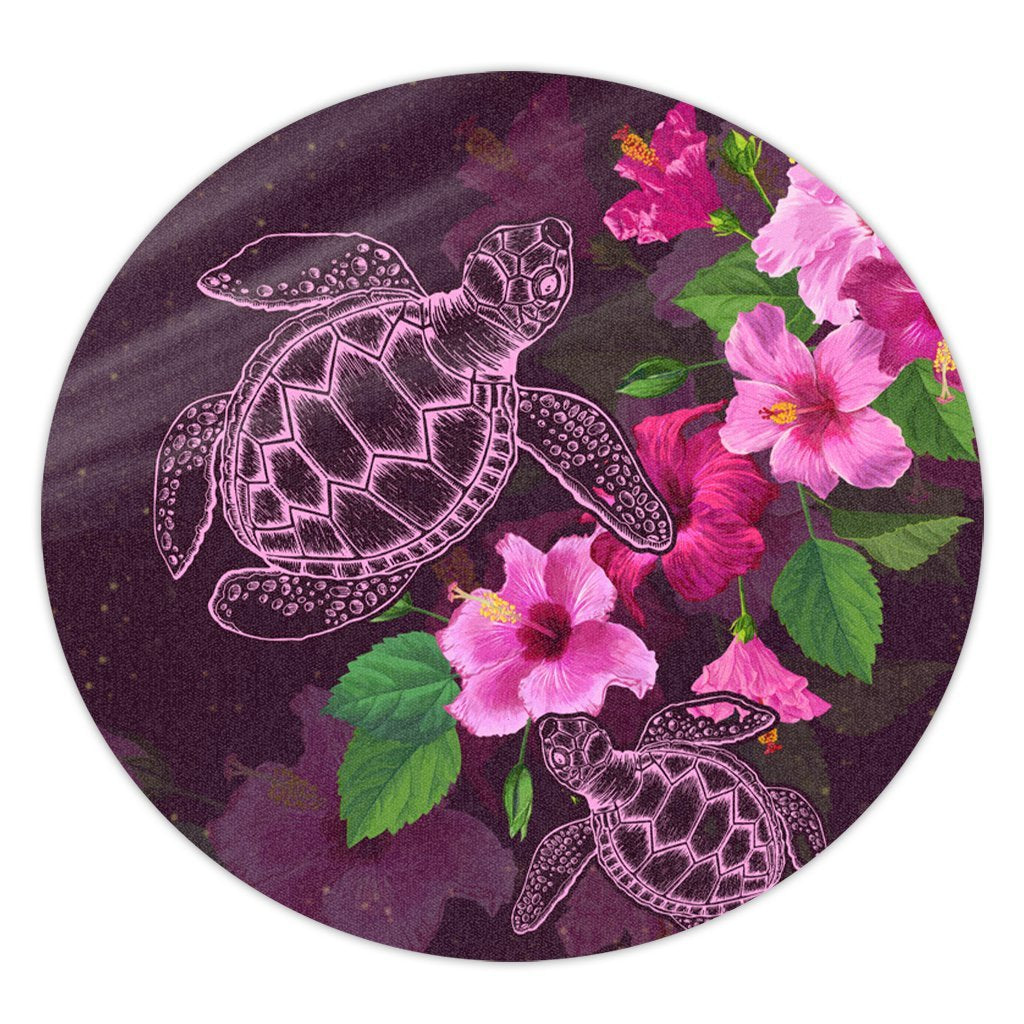 Hawaii Turtle Hibiscus Pink Simple Round Carpet - AH Round Carpet Luxurious Plush - Polynesian Pride