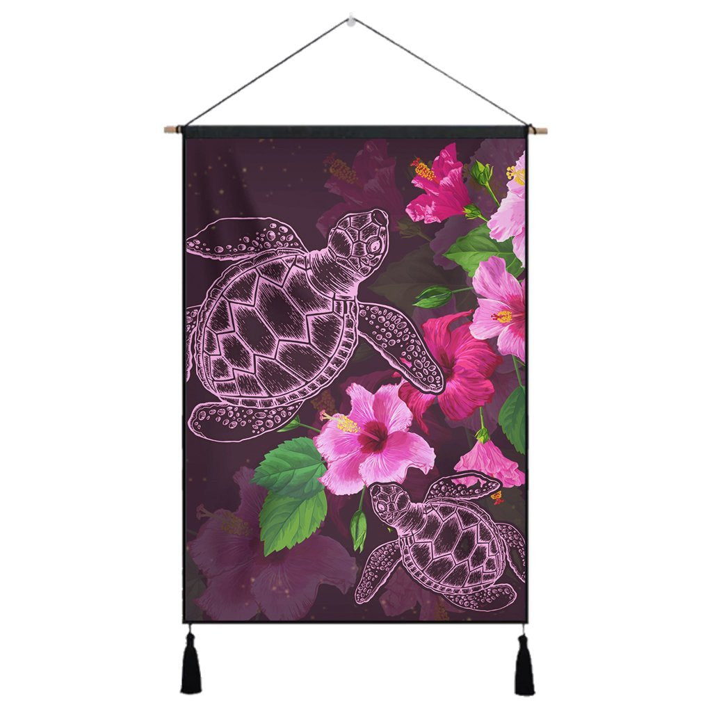 Hawaii Turtle Hibiscus Pink Simple Hanging Poster - AH Hanging Poster Cotton And Linen - Polynesian Pride