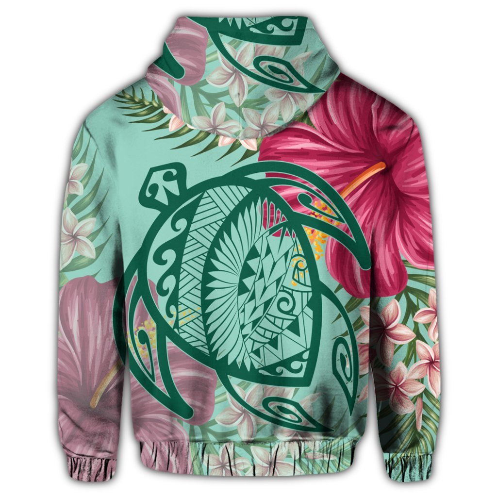 Hawaii Turtle Hibiscus Plumeria Zip Hoodie Hug Style - Polynesian Pride