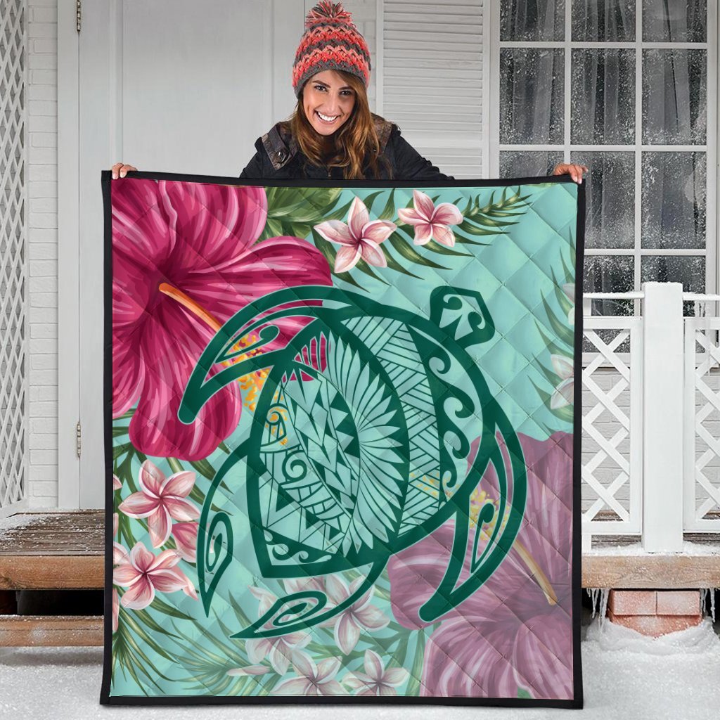 Hawaii Turtle Hibiscus Plumeria Premium Quilts - Hug Style - AH - Polynesian Pride