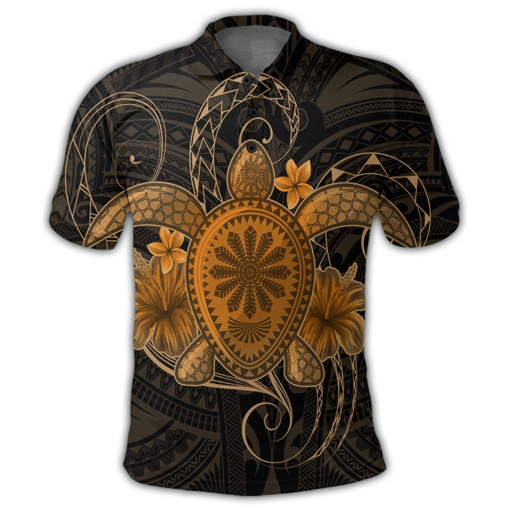 Hawaii Turtle Hibiscus Polynesian Polo Shirt Full Style Gold - Polynesian Pride