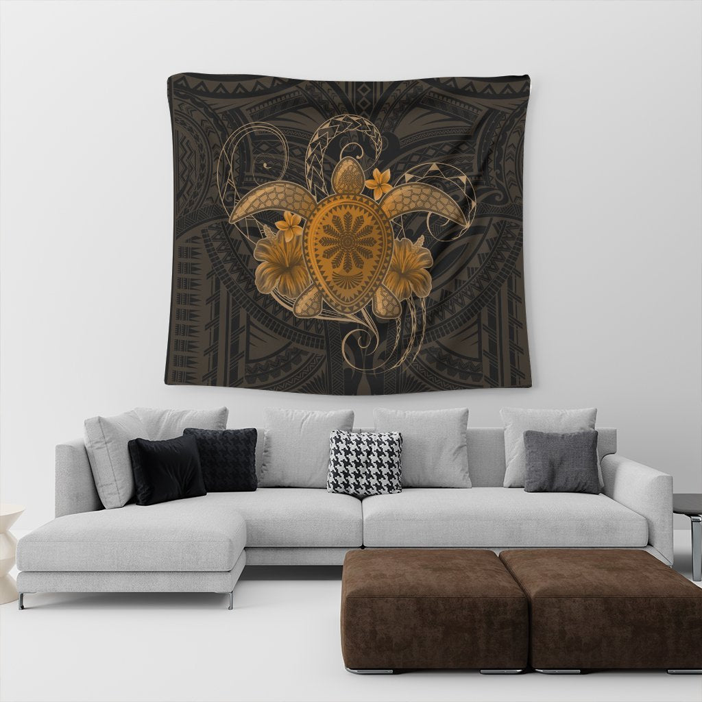 Hawaii Turtle Hibiscus Polynesian Tapestry - Full Style - Gold - AH - Polynesian Pride